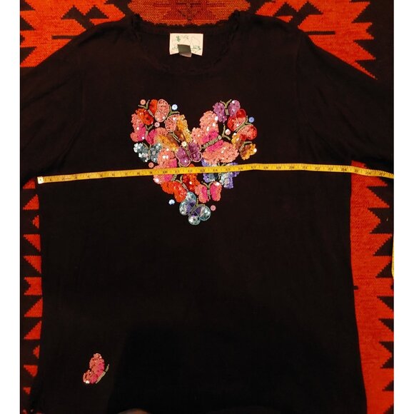 Quacker Factory Plus Size Black Sweater Colorful Sequin Bead Heart. Size - Picture 5 of 13